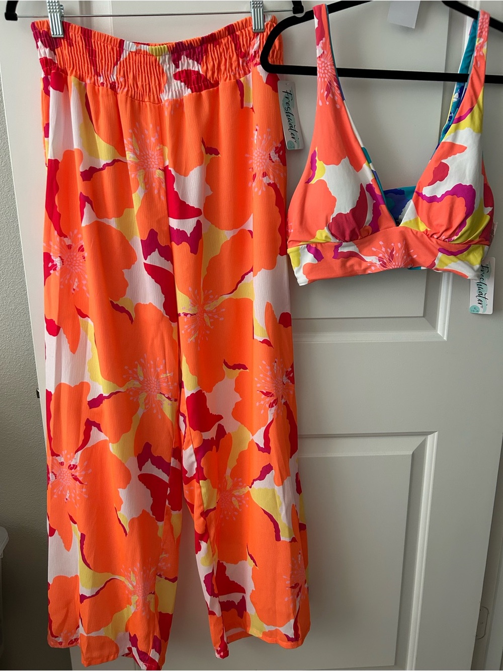 Vibrant Orange Floral Swim Coverup Set